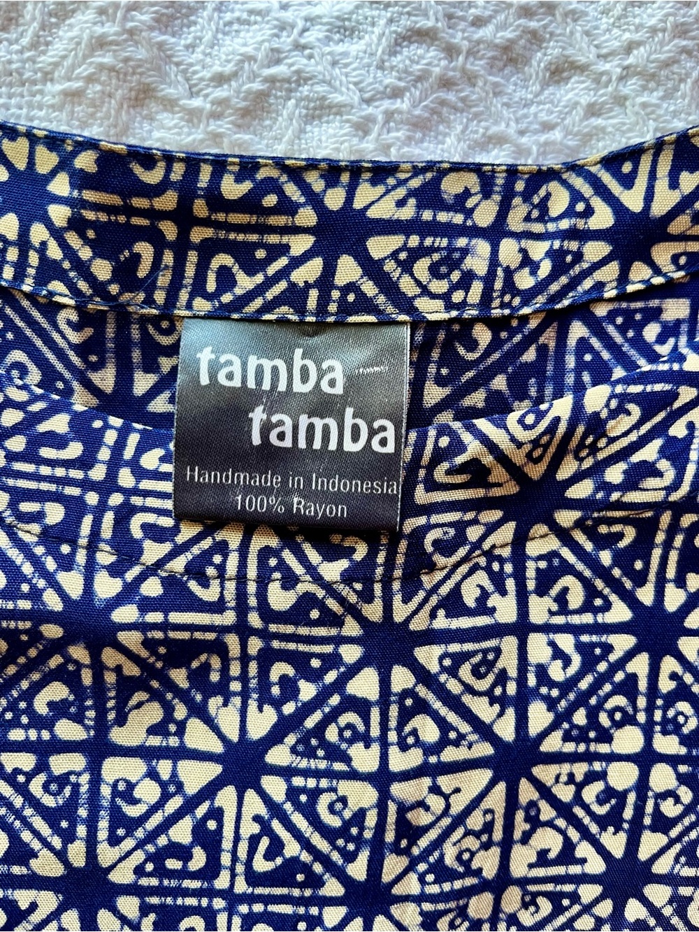 Tamba Batik Geometric Maxi Dress in Navy Blue & White Boho from Indonesia - Picture 4 of 9
